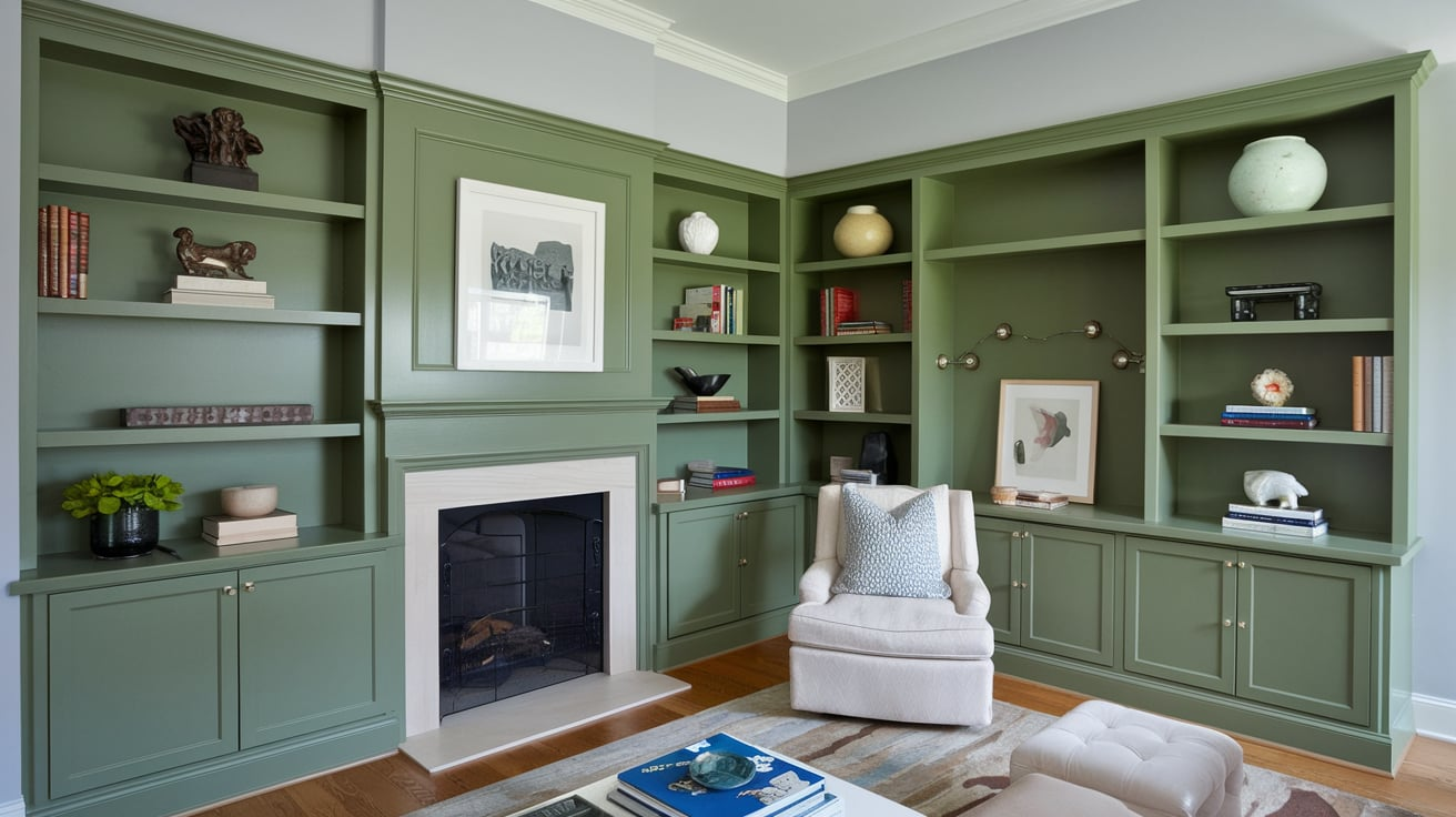 Green Built-In Shelves