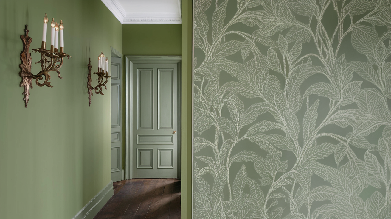 Green Walls with Brass Light