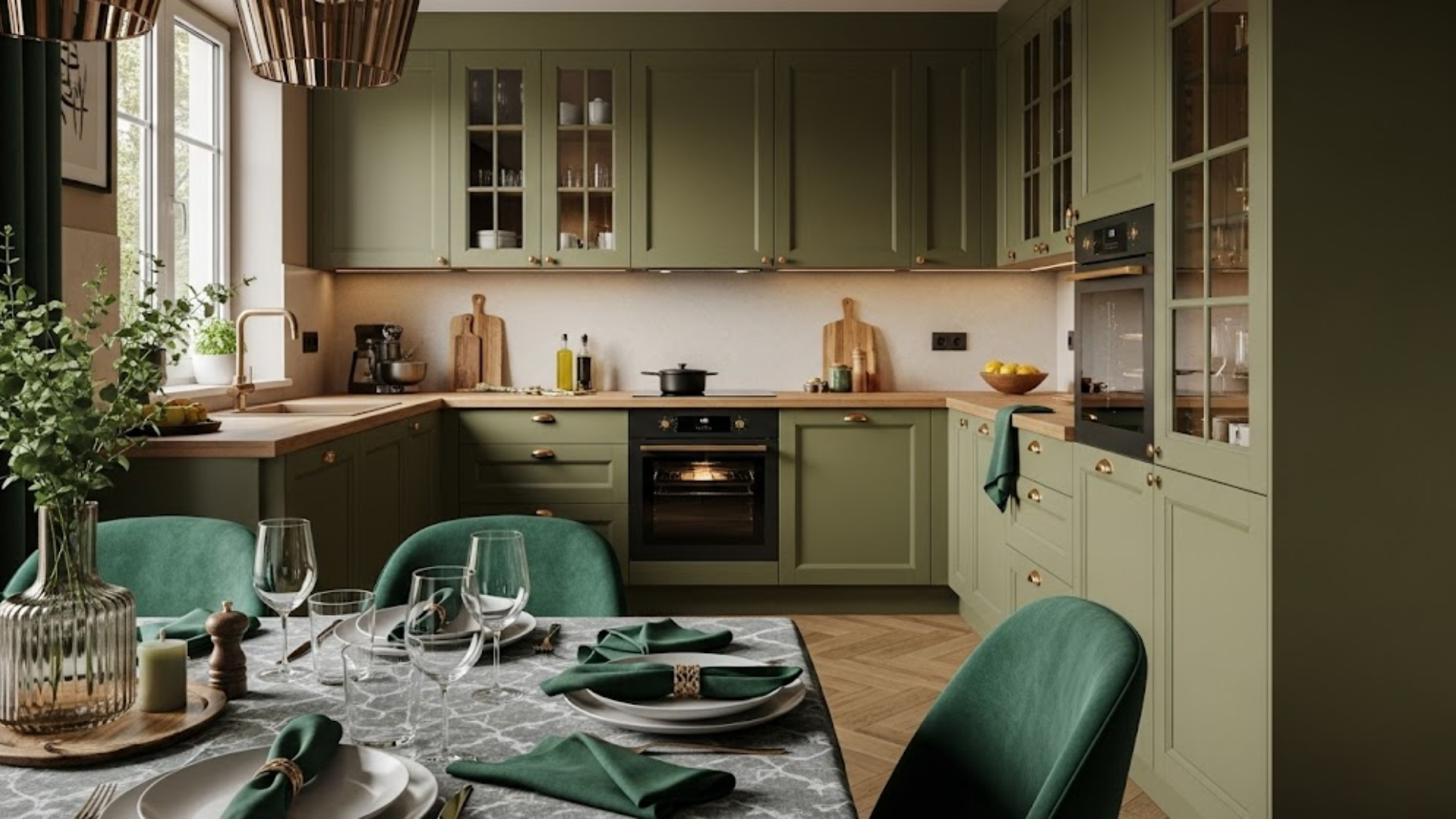 Green in Kitchen and Dining Areas