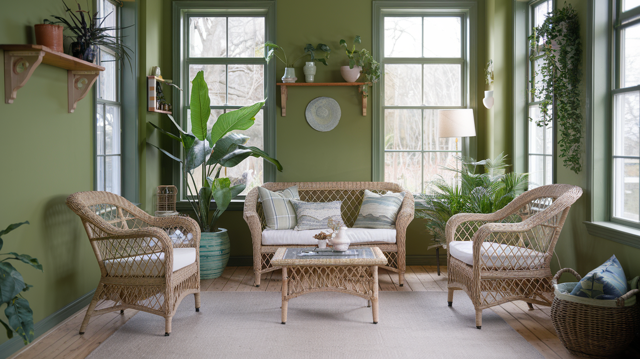 Green with Wood and Wicker