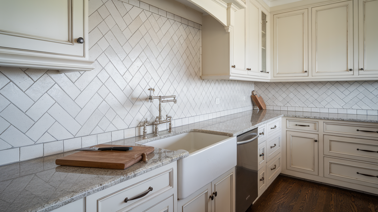 Herringbone Pattern with Light Grout