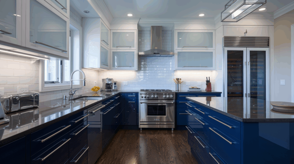 High Gloss Navy with White