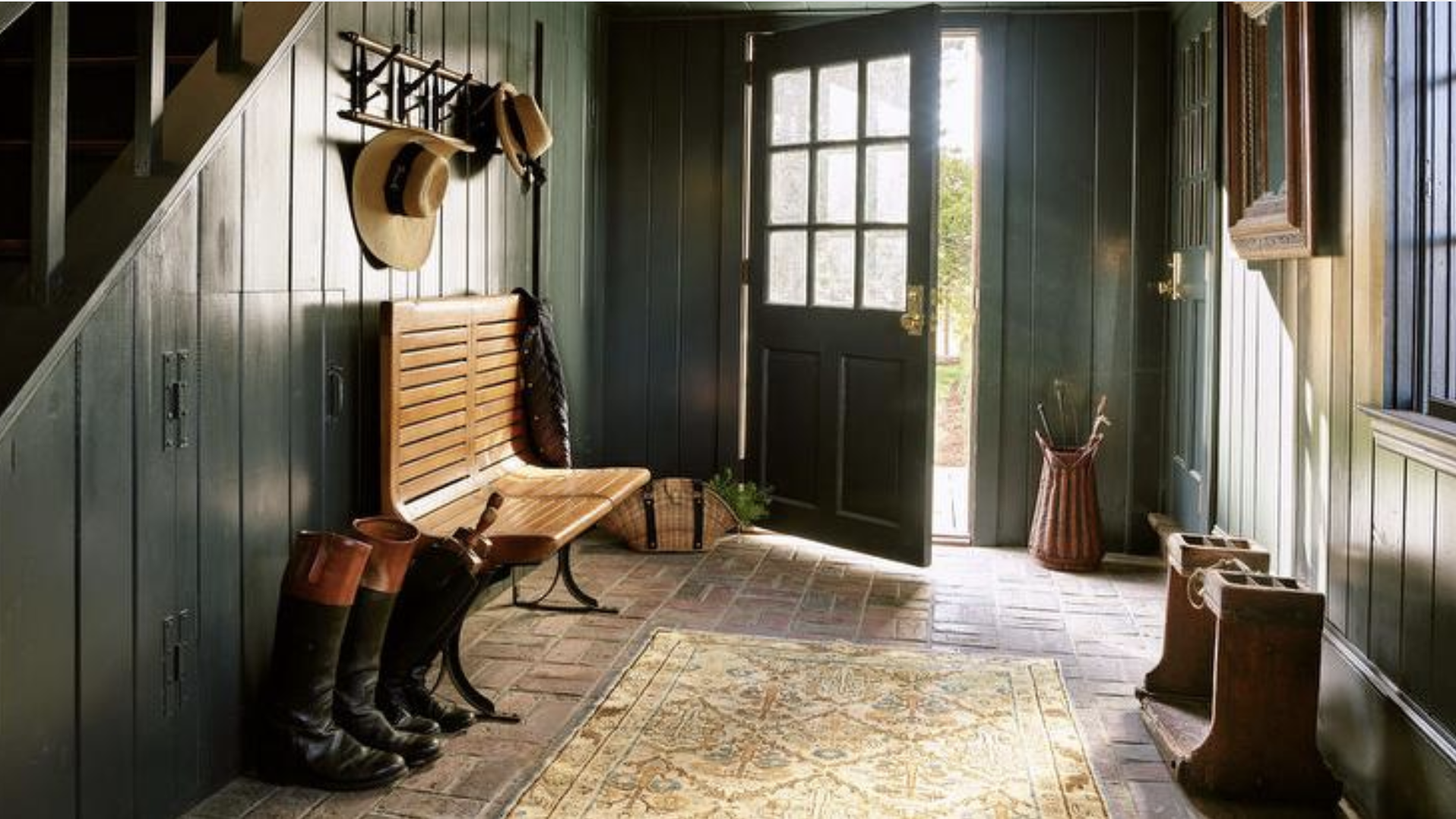 Hunter Green Paneling and Brass Lighting