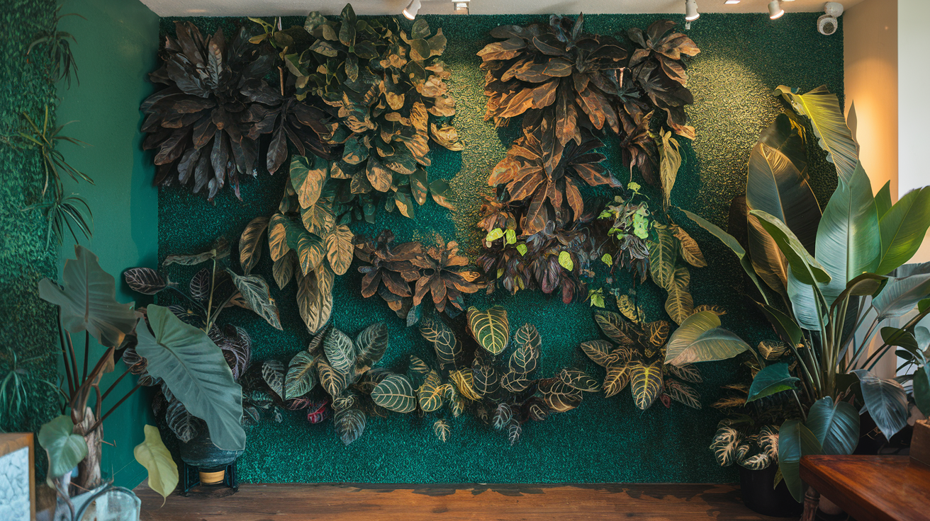Indoor Plants on Green Wall