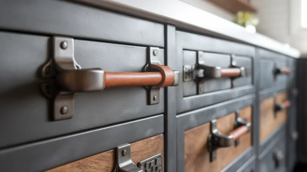Industrial Pulls with Leather or Natural Material Accents