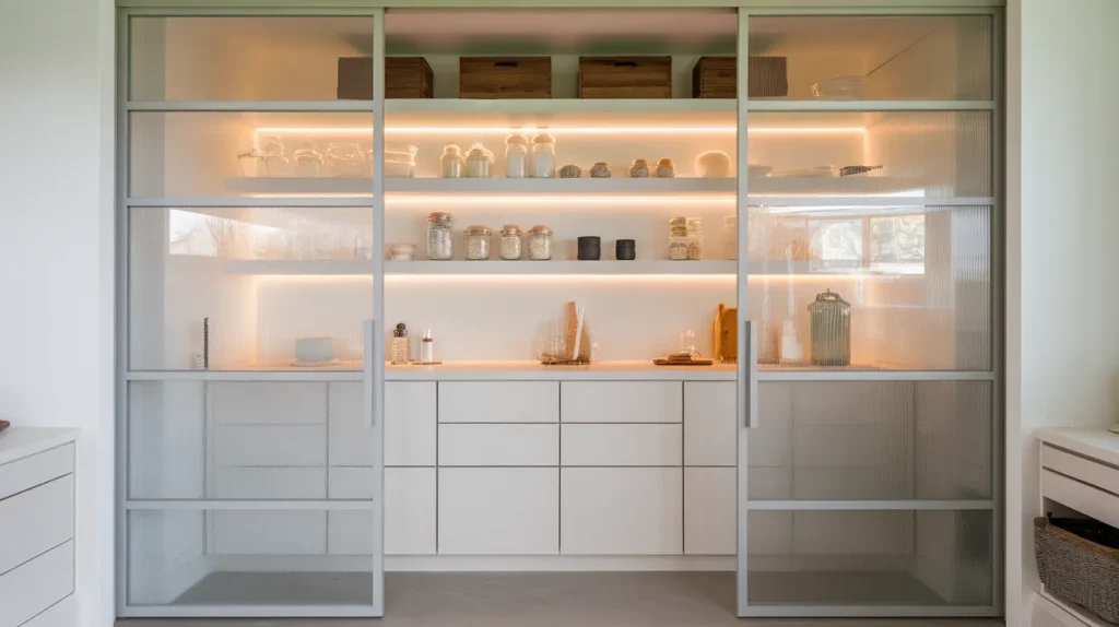 Kitchen with Frosted Glass Pantry