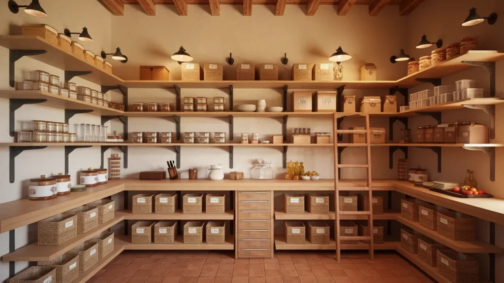 Kitchen with Wraparound Pantry Shelving