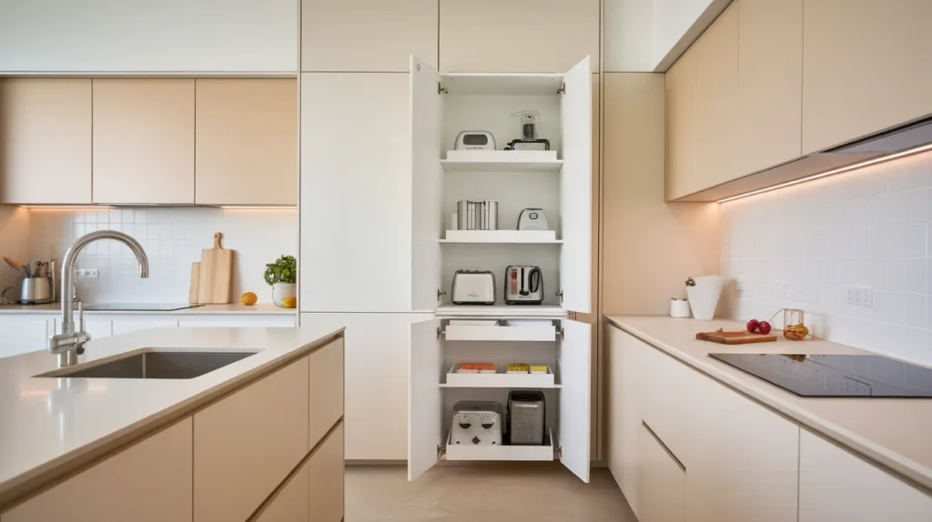 L-Shaped Kitchen with Appliance Garage Pantry