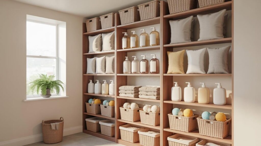 Laundry Room with Open Shelving