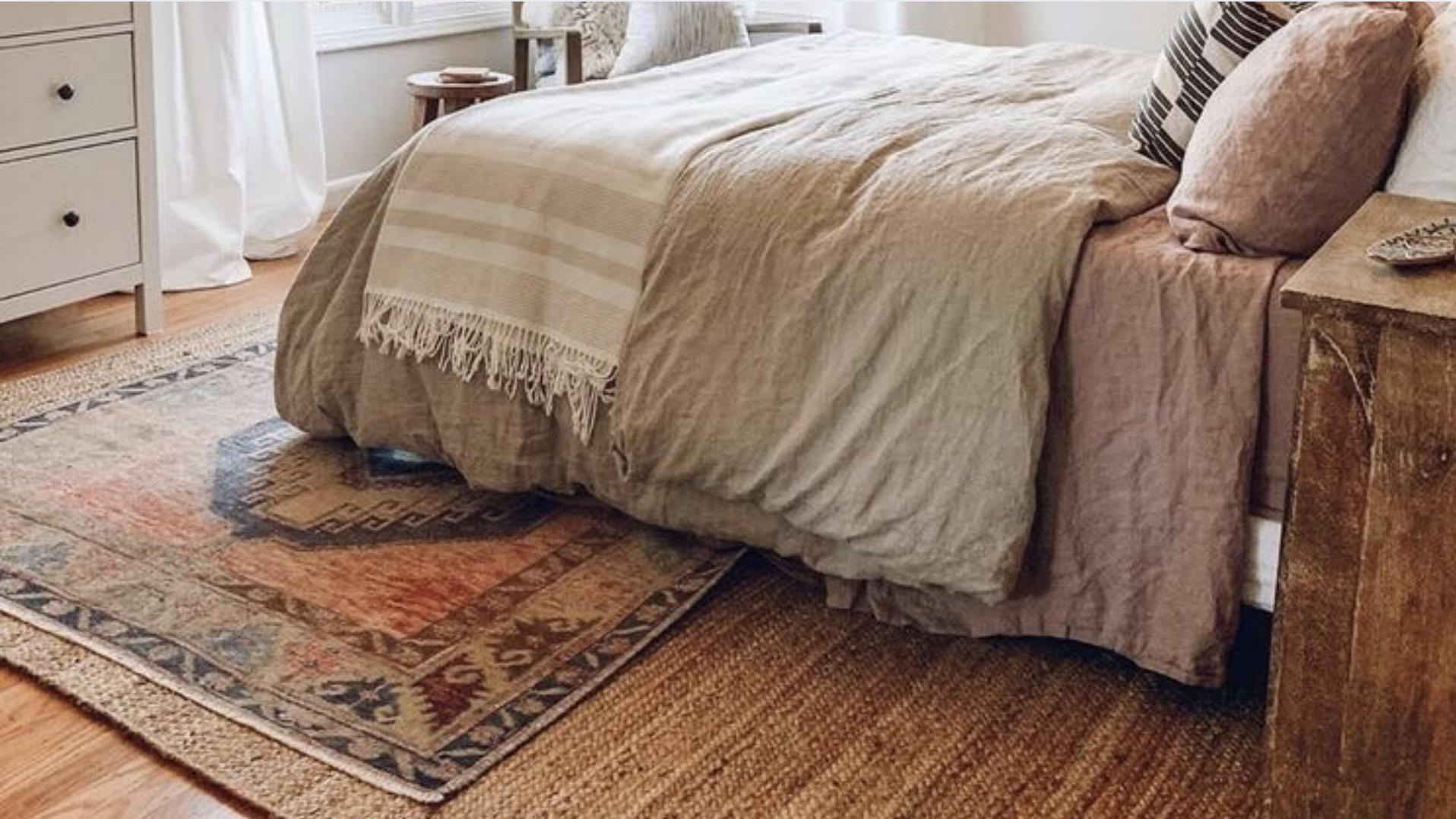Layered Rugs with Worn Texture