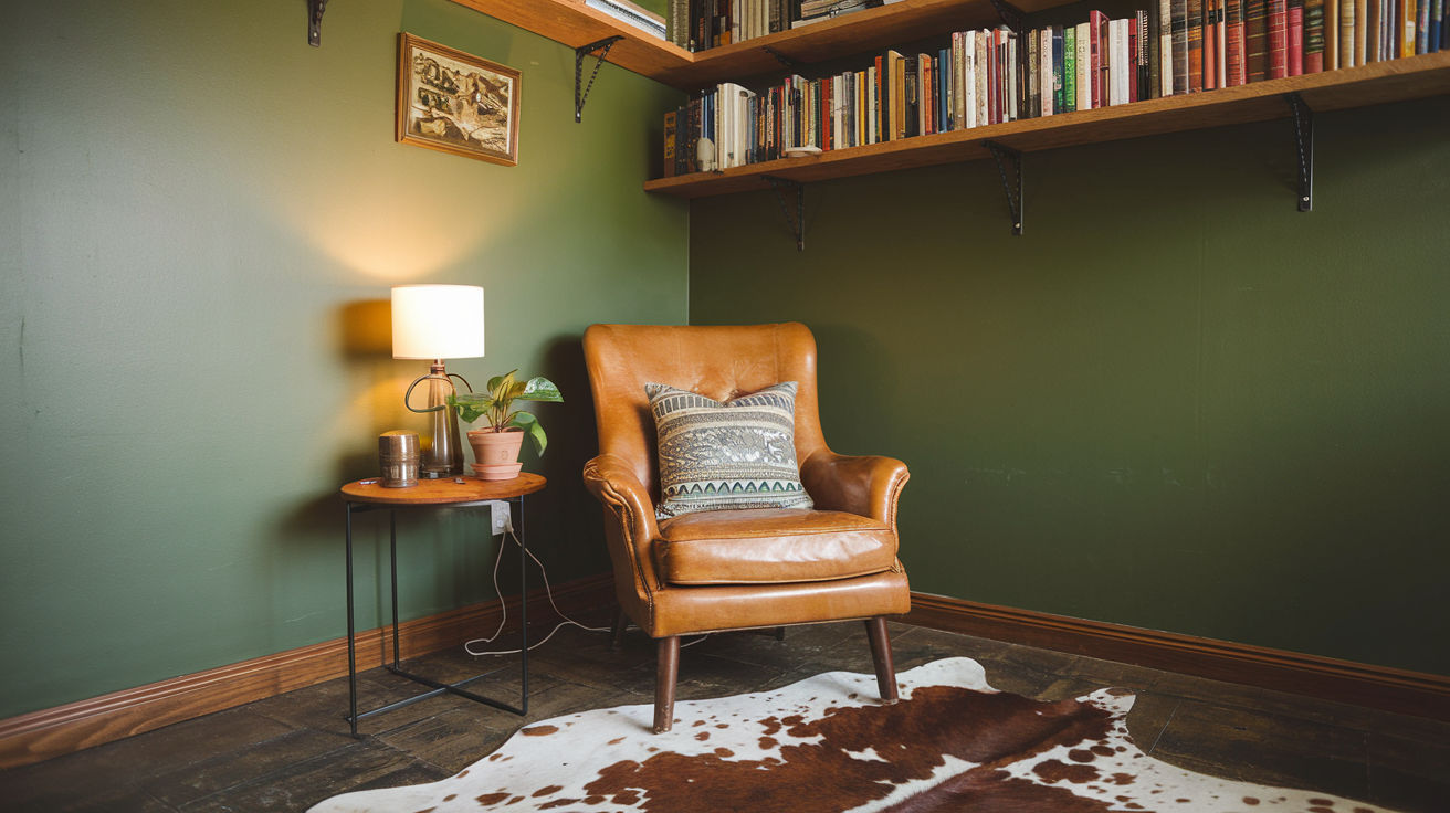 Leather and Cowhide Reading Nook