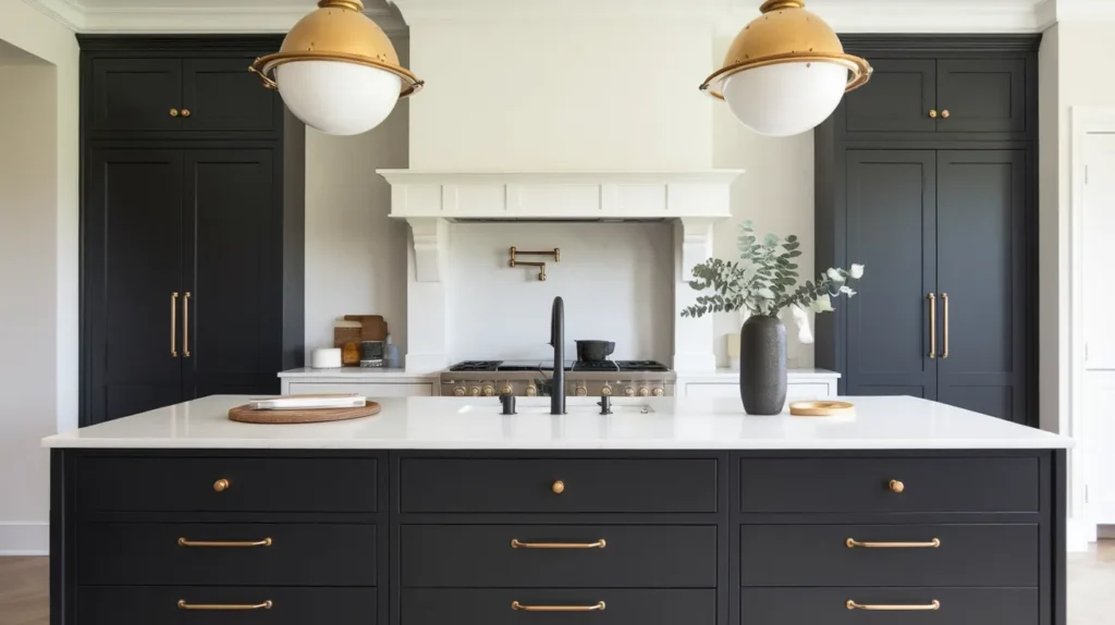 Matte Black Pulls and Gold Knobs