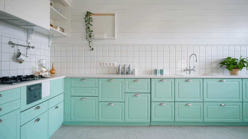 Mint Blue with White Cabinets