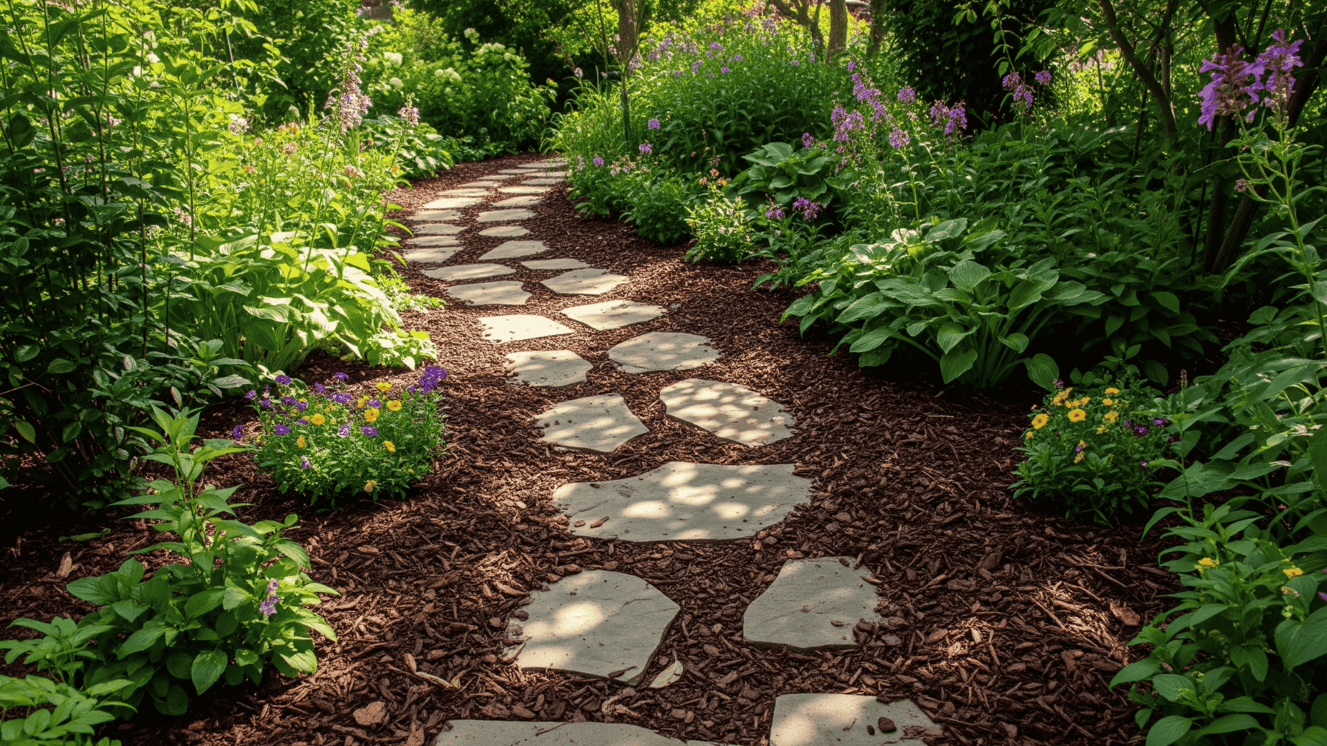 Mulch and Stone Garden Path