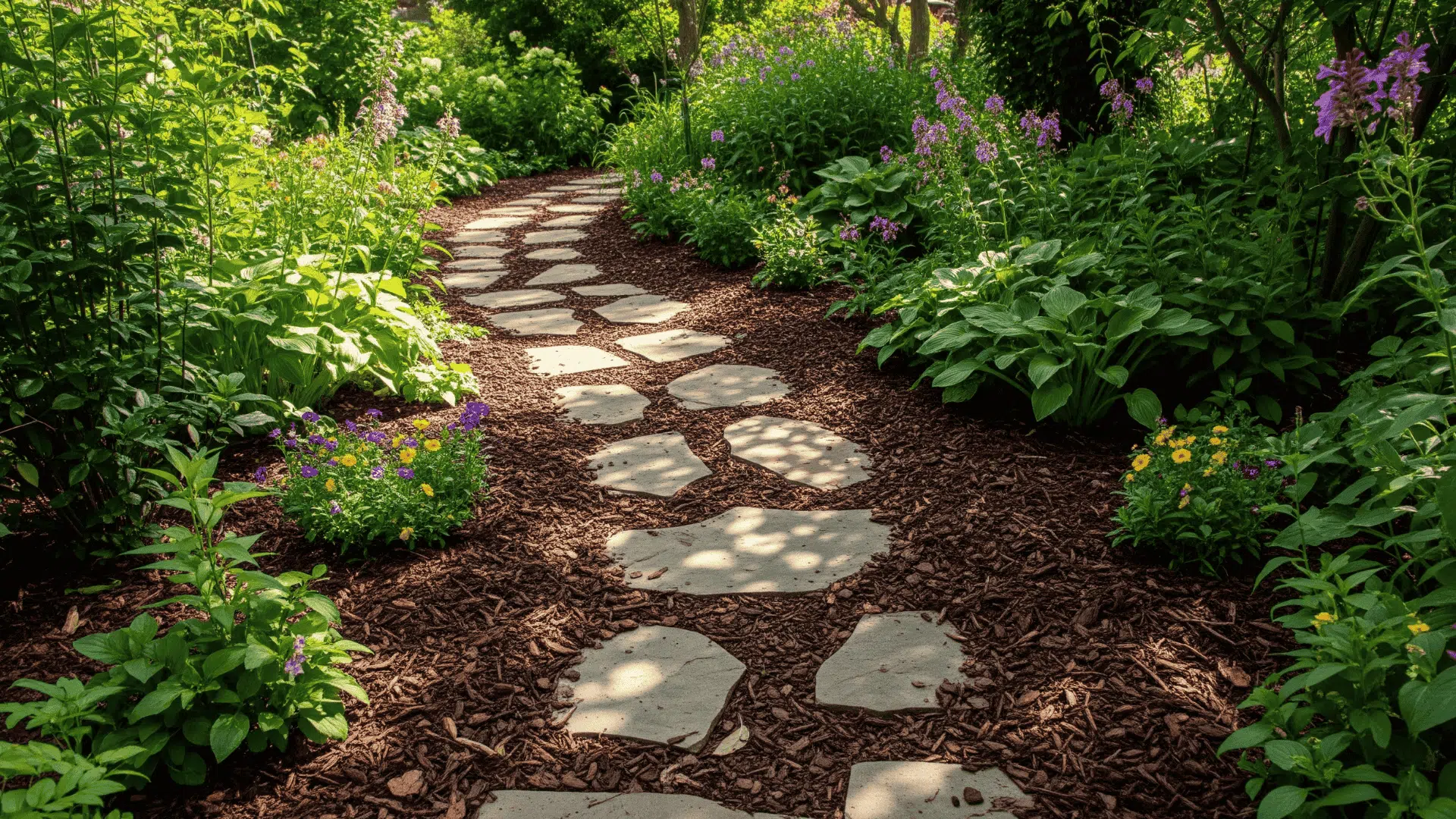 Mulch and Stone Garden Path
