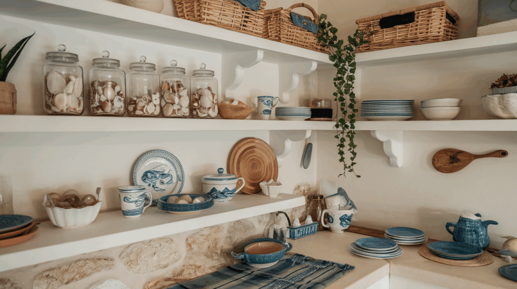 Open Shelving with Coastal Decor