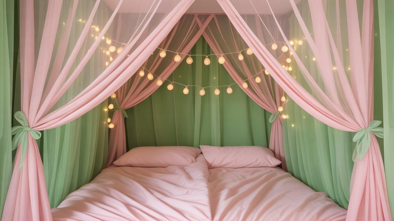 Pink and Green Canopy Bed