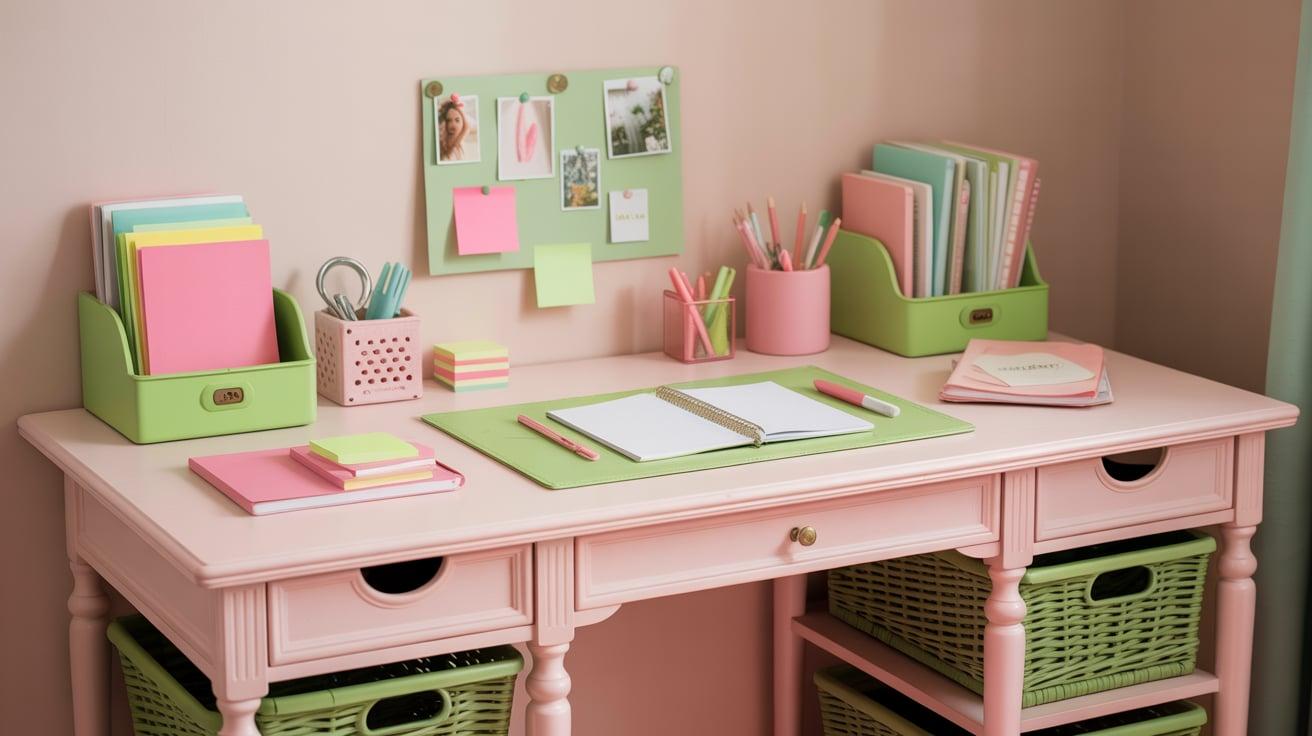 Pink and Green Desk Setup