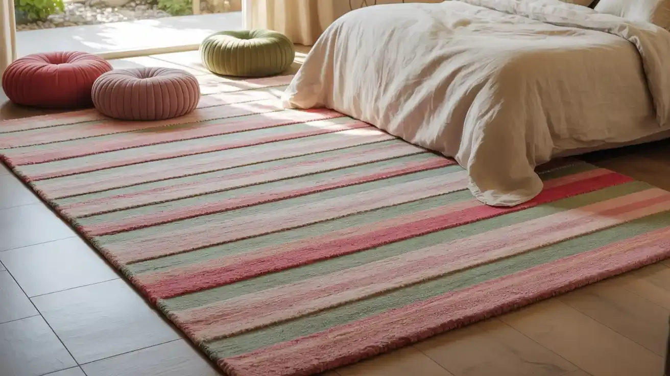 Pink and Green Rug and Pillows
