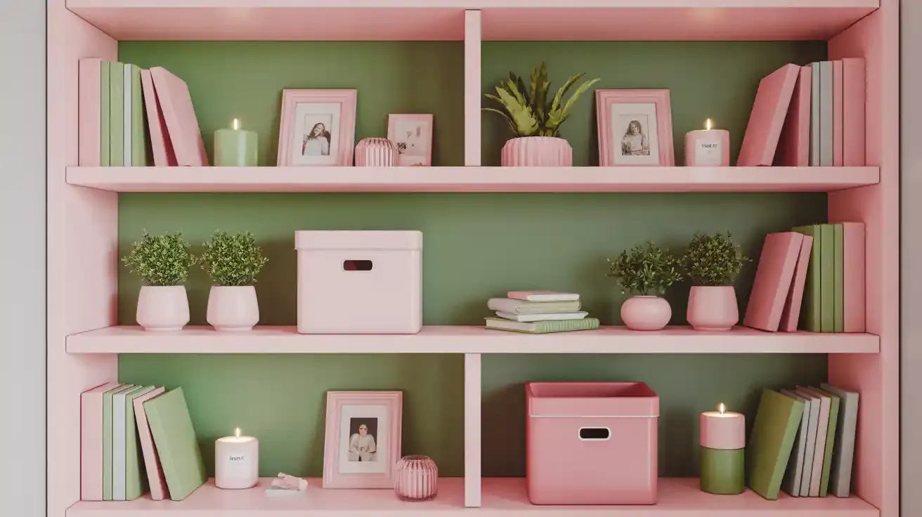 Pink and Green Shelf Decor