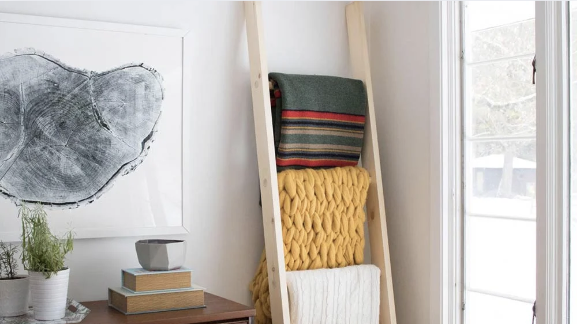 Repurposed Ladder for Blanket Rack