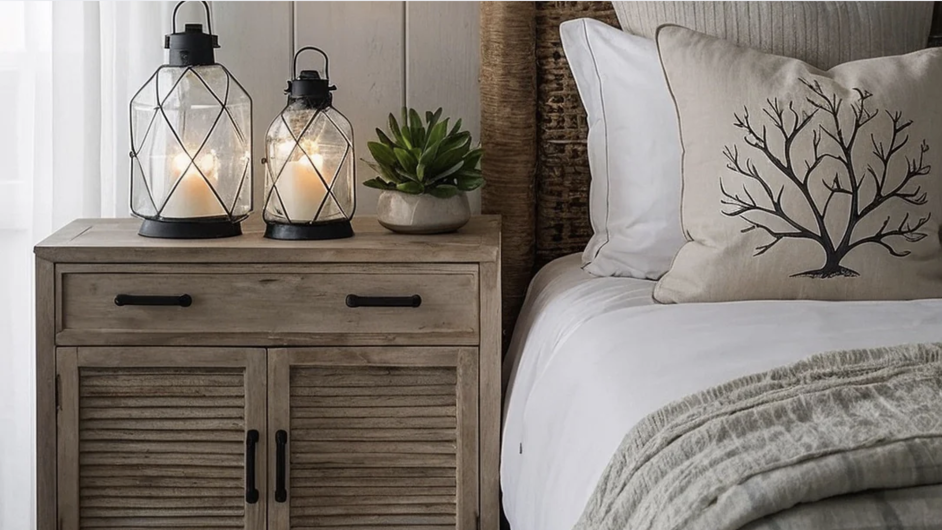 Rustic Nightstand with Lace Doily