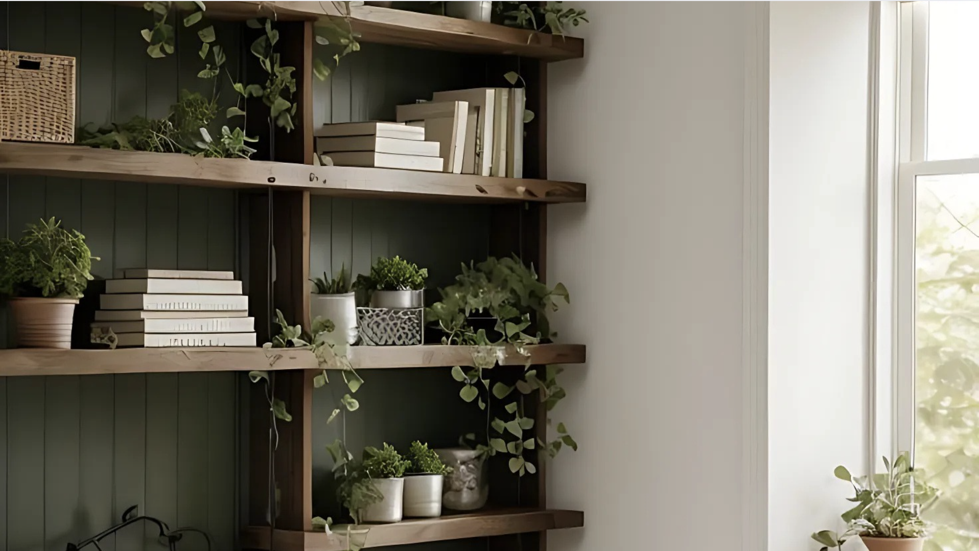 Rustic Shelf with Potted Herbs