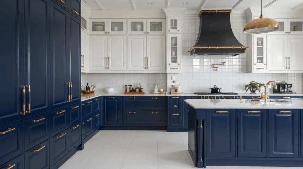 Sapphire Blue and White Cabinets
