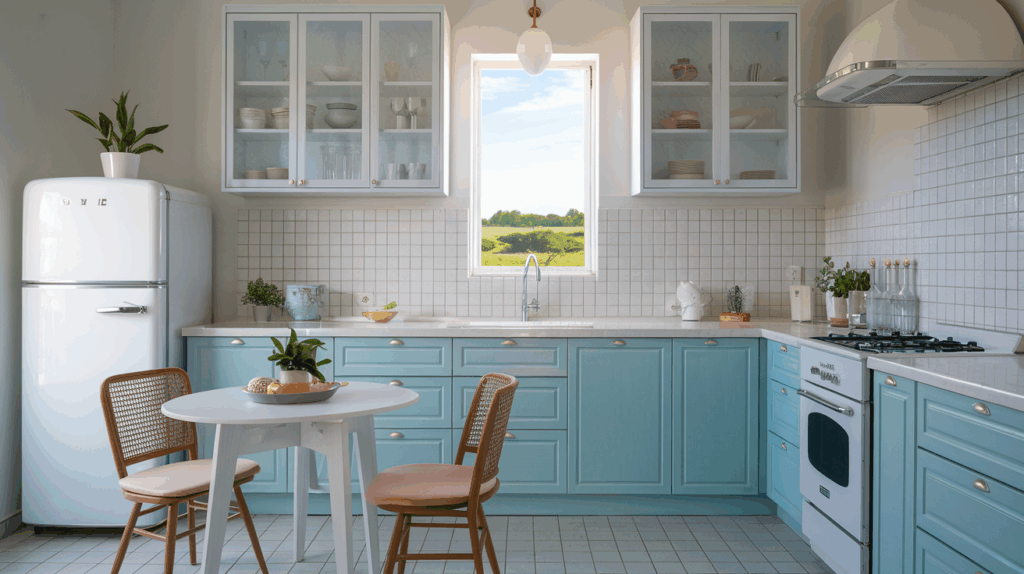 Sky Blue and White Cabinets