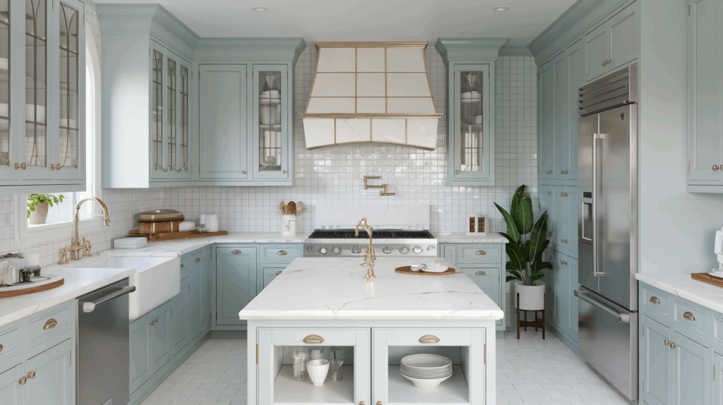 Soft Blue with White Marble Accents