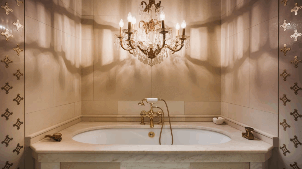 Statement Chandelier Above the Tub