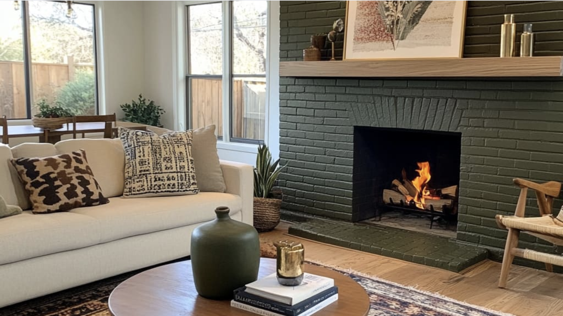 Statement Green Fireplace in Modern Space