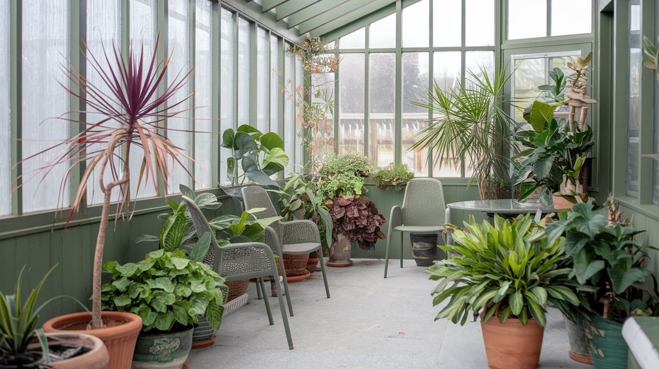 Sunroom with Green Walls and Plants