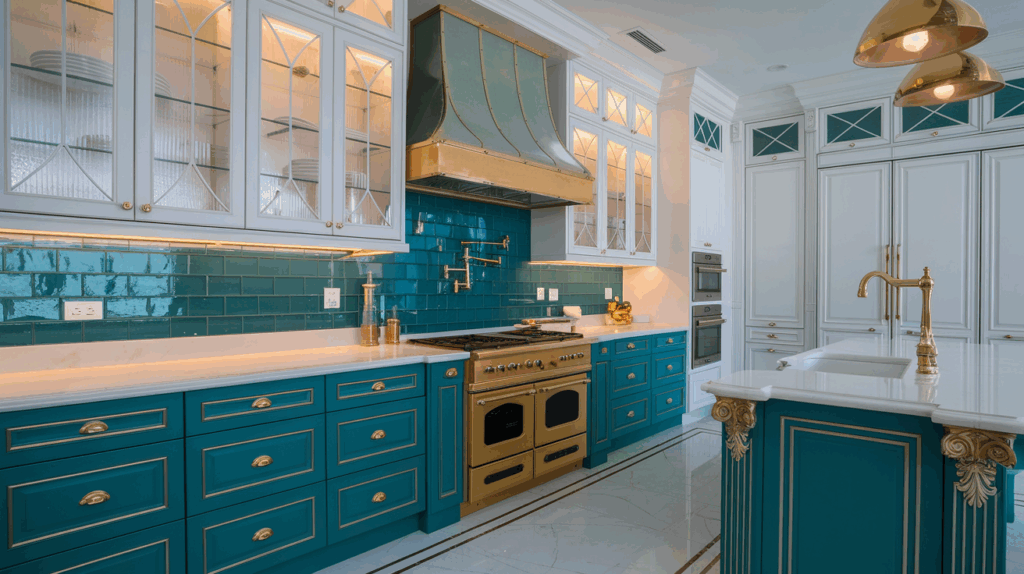 Teal and White with Gold Fixtures