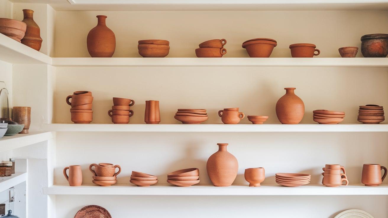 Terracotta Accents in Open Shelving
