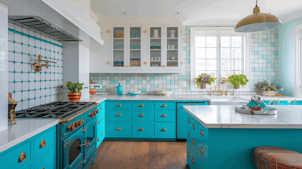 Turquoise Blue and White