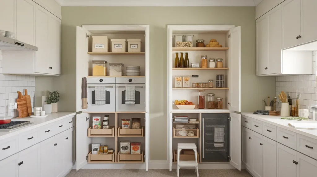 Two-Wall Kitchen with Split Pantry Zones