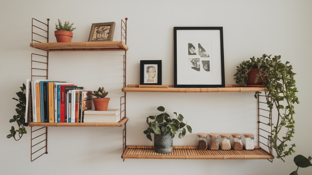 Wall-Mounted Bamboo Shelves
