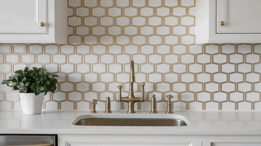White Ceramic Tiles with Gold Grout