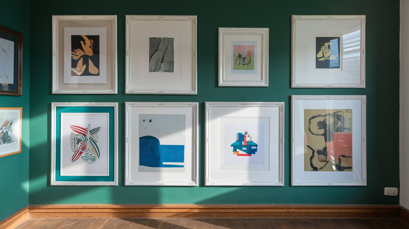 White Gallery Frames on Green