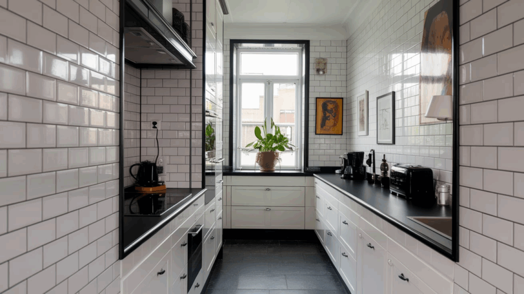 White Tiles with Black Accents