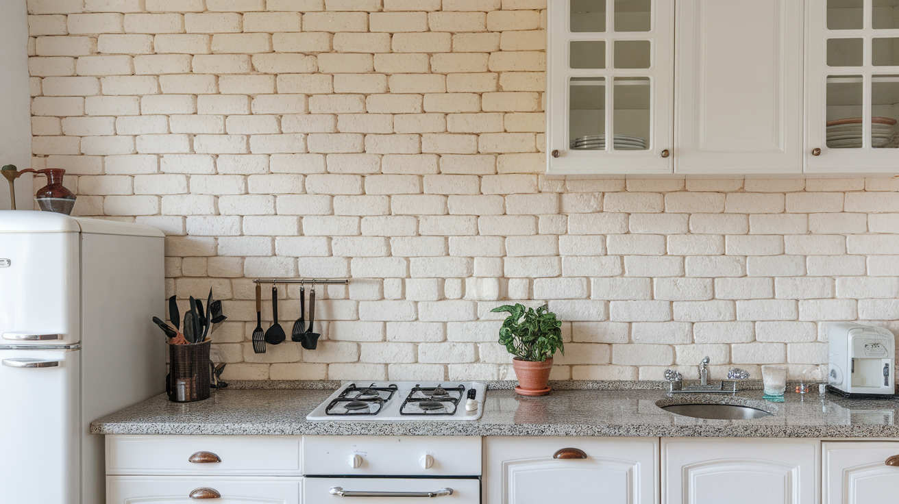 Whitewashed Brick Backsplash