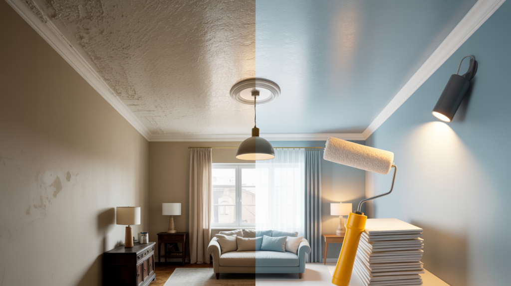 before and after painted popcorn ceiling.png