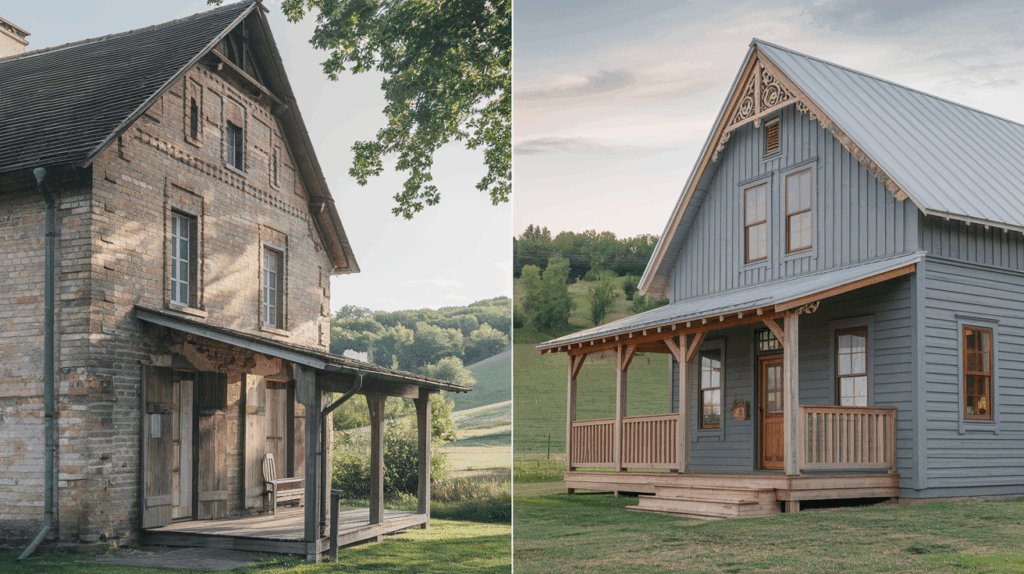 gray painted brick houses before and after