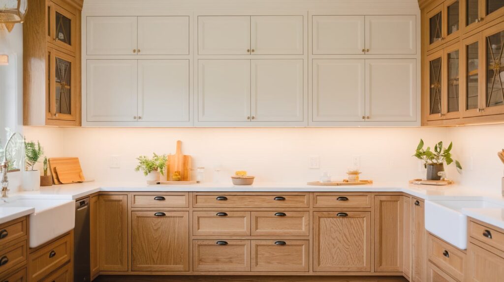 two tone painted cabinets with wood doors.png