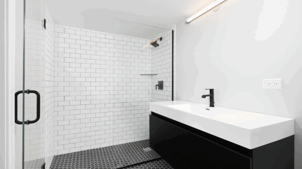 white subway tile with black grout