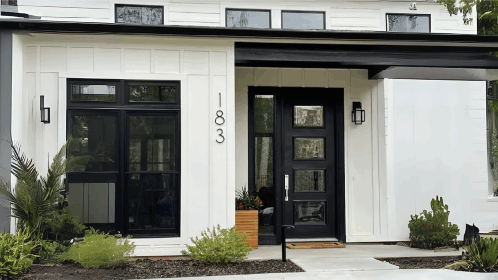 Black Front Door with Big House Numbers
