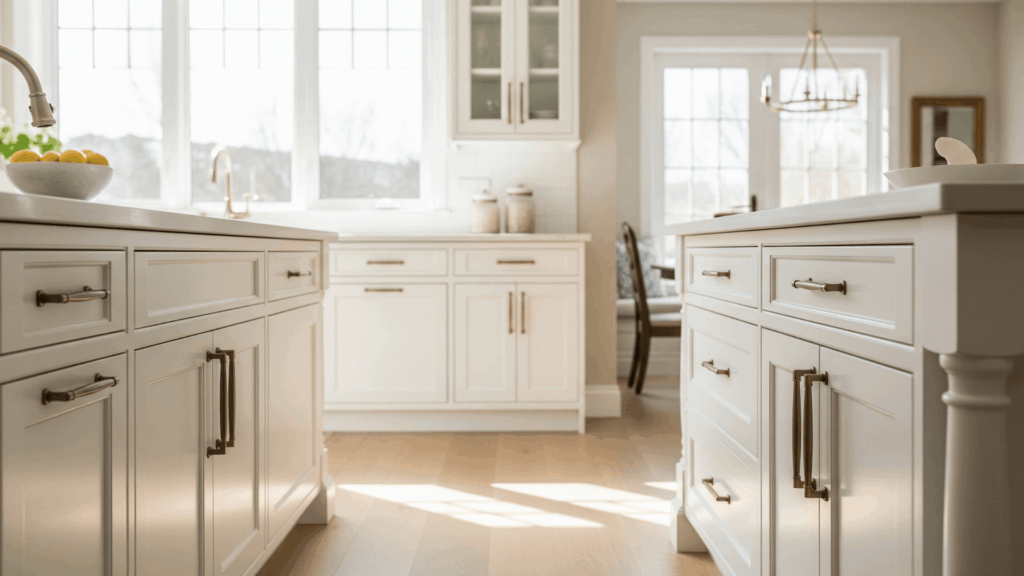 Brass Accents Against White Cabinets