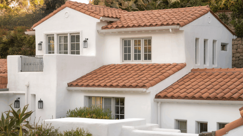 Bright White House with Terracotta Roof
