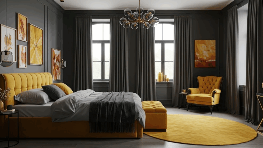 Charcoal Gray and Mustard Yellow
